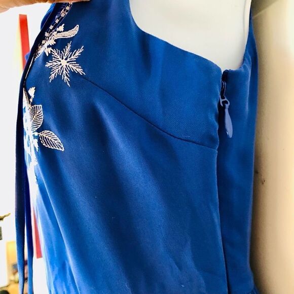 NWOT Bebe Blue High Waist Fit and Flare Embroidered Dress - Picture 9 of 16